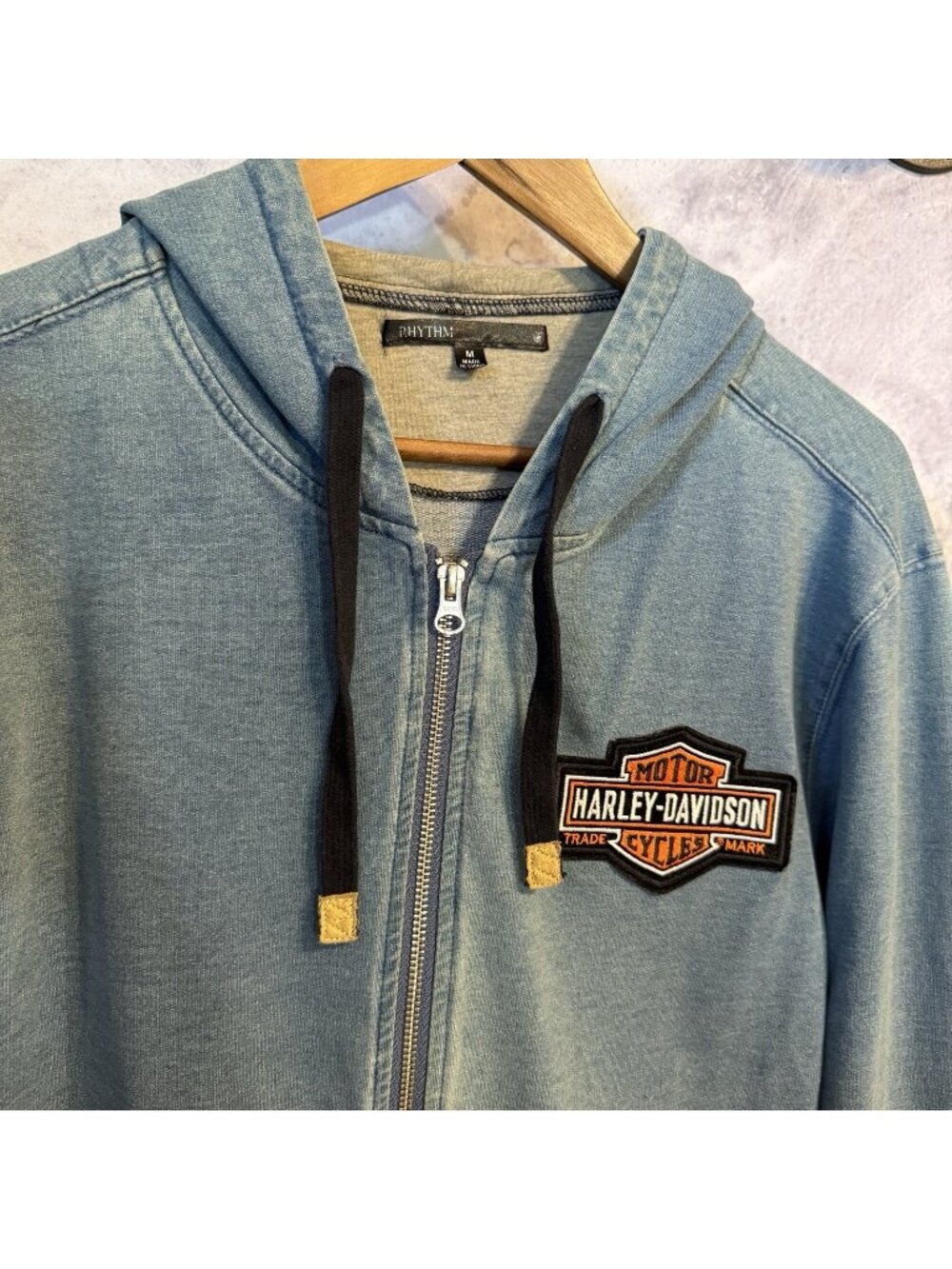 Rhythm Harley Davidson Hoodie Sweatshirt Blue Full Zip Size Small S